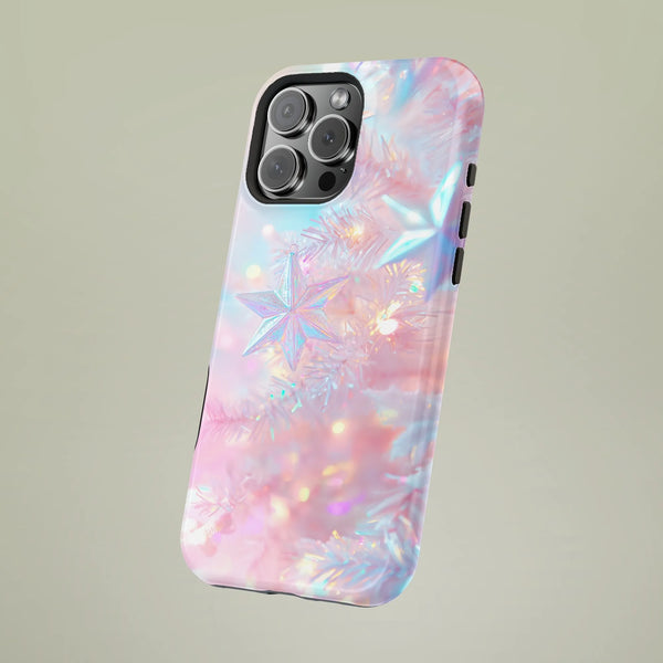 Iridescent Star Phone Case, Pastel Christmas iPhone Case, Dreamy Holiday Tough Phone Case, Adorable Winter Aesthetic iPhone C