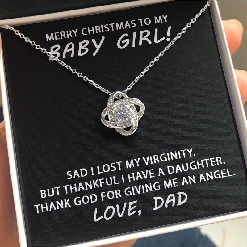 14k White Gold Finish Necklace, Love Knot Necklace for Daughter, Dad to Daughter Pendant Necklace, Christmas Keepsake Jewelry Present