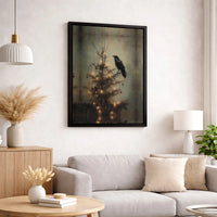 Dark Academia Holiday Canvas Decor, Gothic Raven Christmas Tree Canvas Art, Moody Winter Raven Canvas Print, Spooky Xmas Goth Lover Present