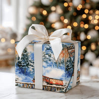 Red Locomotive Gift Wrap, Watercolor Christmas Train Wrapping Paper, Snowy Bridge Winter Paper Roll, Holiday Gift Wrap, Train Lover Paper