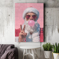 Bubble Gum Santa Claus Canvas Print, Cool Santa Peace Sign Canvas Wall Art, Humorous Retro Christmas Canvas Decor, Holiday Office Canvas Art