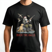 Humorous Duck Hunting Santa Shirt, Duck the Halls Christmas T-Shirt, Hunter Xmas Graphic Tee, Holiday Outdoorsman T-Shirt, Xmas Present for Him