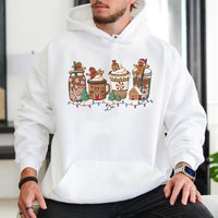 Adorable Christmas Coffee Hooded Sweatshirt, Gingerbread Hot Cocoa Hoodie, Comfy Holiday Hoodie, Festive Winter Pullover Hoodie, Xmas Present