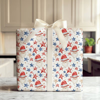 Americana Christmas Gift Wrap, Patriotic Santa Wrapping Paper, Red White Blue Wrapping Paper, Vintage Santa Stars Holiday Gift Wrap Roll