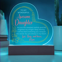 Sentimental Message LED Plaque, Daughter Heart Acrylic Plaque, To My Daughter Keepsake Plaque, Birthday or Christmas Present from Mom