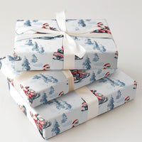 Watercolor Winter Forest Gift Wrap Paper, Santa Snowmobile Christmas Wrapping Paper, Snowmobile Holiday Wrapping Paper, Xmas Gift Wrap Roll