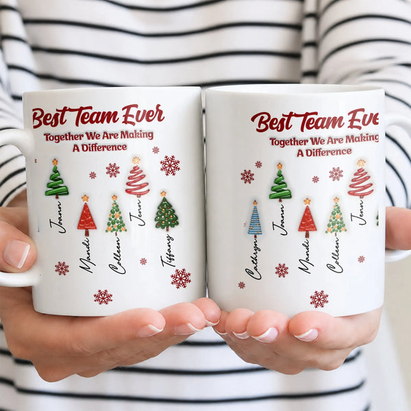 Custom Coworker Names Ceramic Mug, Personalized Best Team Ever Mug, Christmas Staff Appreciation Coffee Mug, Holiday Teacher 