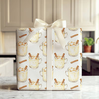 Comfy Holiday Drink Gift Wrap, Eggnog Christmas Wrapping Paper, Cinnamon Eggnog Mug Wrapping Paper, Winter Spiced Christmas Wrapping Paper