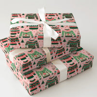 Retro Holiday Knit Gift Wrap, Ugly Christmas Sweater Wrapping Paper, Pink Xmas Tree Present Wrap, Festive Secret Santa Wrapping Paper Roll