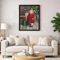 Festive Christmas Girl Wall Art, Vintage Christmas Girl Canvas Print, Oil Painting Girl Portrait, Digital Download Printable Holiday Decor