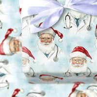 Healthcare Worker Christmas Gift Wrap, Doctor Santa Wrapping Paper, Stethoscope Santa Holiday Wrapping Paper, Nurse Doctor Gift Wrap Roll