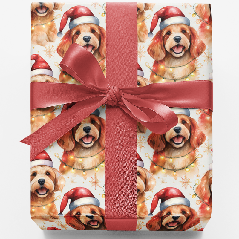 Santa Hat Dog Holiday Gift Wrap, Cavapoo Christmas Wrapping Paper, Festive Cavapoo Wrapping Paper, Adorable Dog Lover Xmas Gift Wrap Roll