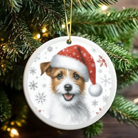 Santa Hat Dog Christmas Ornament, Jack Russell Terrier Ceramic Ornament, Adorable Dog Lover Holiday Tree Decor, Festive Pet Keepsake Ornament
