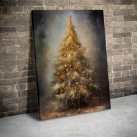Oil Painting Style Holiday Decor Print, Christmas Tree Canvas Wall Art, Vintage Festive Winter Tree Canvas, Xmas Decor Digital Download
