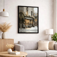 Snowy Winter Street Oil Painting Canvas Wall Art, Vintage Toy Shop Canvas Print, Comfy Christmas Scene Decor, Nostalgic Holiday Canvas