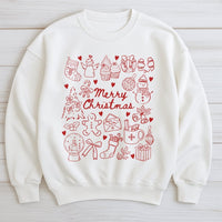 Red Festive Holiday Doodles Shirt, Merry Christmas Sweatshirt, Adorable Christmas Icons Crewneck, Comfy Winter Sweater, Holiday Present for Her