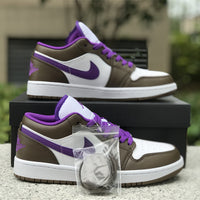 Low Top Sneakers, White Purple Brown Colorway, Lace Up Design, Casual Gift for Sneaker Fans