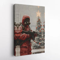 Dark Winter Christmas Canvas Print, Post-Apocalyptic Soldier Canvas Art, Dystopian Gamer Wall Art Canvas, Sci-Fi Military Artwork Canvas