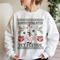 Humorous Christmas Bird Sweater, Overstimulated Yet Festive Goose Sweatshirt, Quirky Holiday Goose Crewneck, Duck Lover Xmas Present Sweatshirt