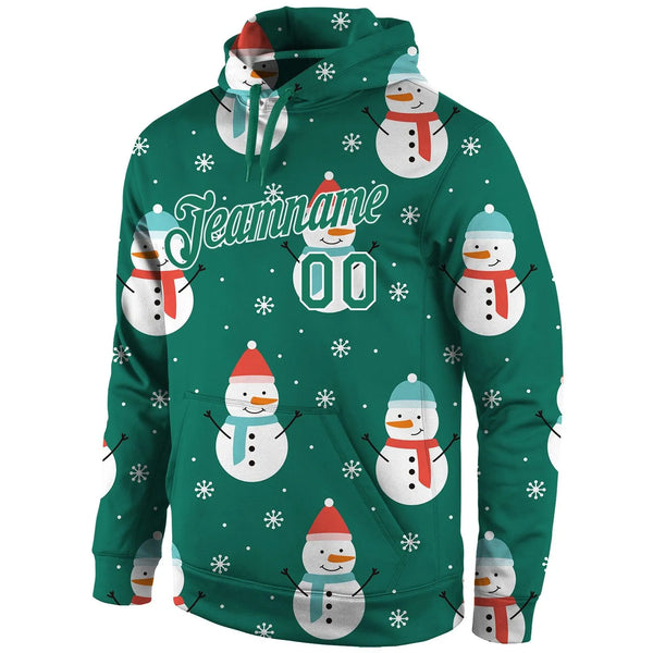 Personalized Holiday Pullover Sweatshirt, Custom Snowman Christmas Hoodie, Custom Team Name Number Fleece Hoodie, Game Day Fa