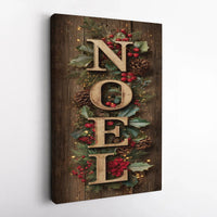 Rustic Pinecone Wreath Canvas Print, Noel Christmas Canvas Wall Art, Holiday Berry Canvas Sign, Festive Winter Wall Decor, Xmas Home Present