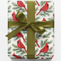 Snow Dusted Pine Branch Gift Wrap, Cardinal Wrapping Paper, Red Bird Christmas Wrapping Paper, Nature Lover Winter Holiday Wrap Paper Roll