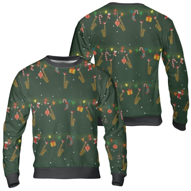 Jazz Musician Holiday Sweater, Saxophone Ugly Christmas Sweater, Retro Music Instrument Christmas Sweatshirt, Band Player Crewneck Present