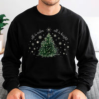 Aesthetic Christmas Tree Crewneck, All Is Calm All Is Bright Sweatshirt, Comfy Holiday Graphic Pullover, Winter Xmas Sweater, Festive Present
