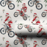 Dirt Bike Santa Claus Gift Wrap, Motocross Santa Christmas Wrapping Paper, Biker Holiday Wrapping Paper, Motorcycle Christmas Gift Wrap