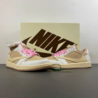 Low Top Sneakers, Khaki White Pink Colorway, Reverse Hook Design, Lace Up Design, Casual Gift for Sneaker Fans