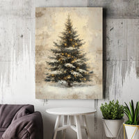 Snowy Pine Christmas Tree Print, Vintage Christmas Tree Wall Art, Rustic Holiday Canvas Art, Xmas Home Decor, Digital Download Art