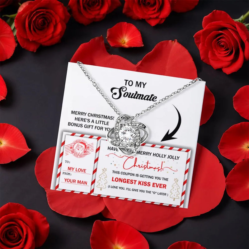 Romantic Christmas Present for Her, Soulmate Love Knot Necklace, CZ Crystal Knot Pendant, Thoughtful Anniversary Present for Wife from Husband