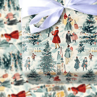 Nostalgic Holiday Gift Wrap, Vintage Winter Village Christmas Wrapping Paper, Retro Town Wrapping Paper, Festive Xmas Gift Wrap Roll