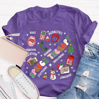SLP Voice Stuttering Awareness T-Shirt, Speech Therapy Christmas Shirt, Speech Language Pathologist Xmas Tee, SLP Student Holiday Present