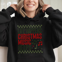 Retro Holiday Music Hoodie, Life Happens Christmas Music Helps Hoodie, Festive Christmas Song Sweatshirt, Adorable Xmas Music Lover Pullover