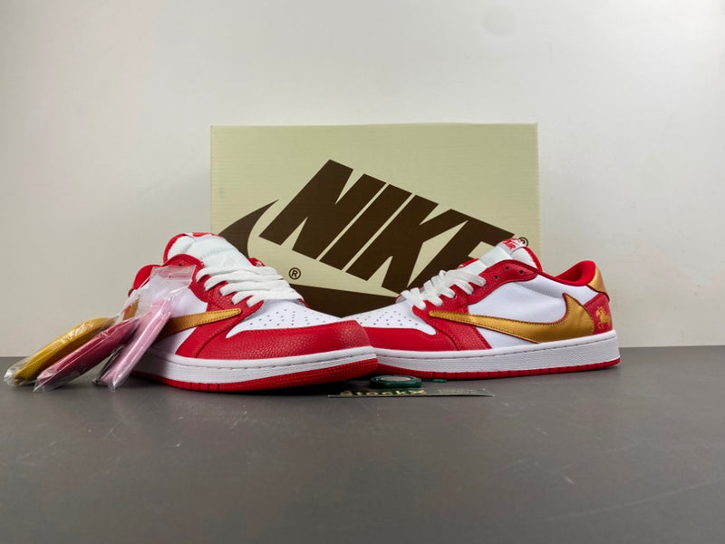 Low Top Sneakers, White Red Gold Colorway, Reverse Hook Design, Lace Up Design, Casual Gift for Sneaker Fans