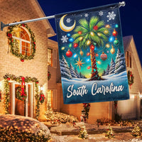 Palm Tree Coastal Holiday Yard Flag, South Carolina Christmas Garden Flag, SC State Pride Winter Flag, Double-Sided Lawn Banner Decor