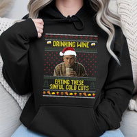 Ugly Christmas Sweater True Crime Hoodie, Sinful Cold Cuts Hoodie, Humorous Mystery Graphic Sweatshirt, Holiday Season Fan Pullover Hoodie