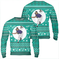 Humorous Sports Ugly Holiday Sweater, Baseball Pitcher Bird Strike Christmas Sweatshirt, Retro Baseball Xmas Sweatshirt, Gameday Fan Sweatshirt