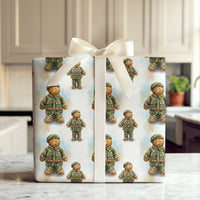 Camouflage Soldier Gift Wrap, Military Gingerbread Man Wrapping Paper, Patriotic Christmas Wrapping Paper, Veteran Holiday Gift Wrap Roll