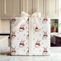Watercolor Rabbit in Scarf Gift Wrap, Winter Bunny Wrapping Paper, Adorable Christmas Wrapping Paper, Snowy Holiday Present Gift Wrap Roll