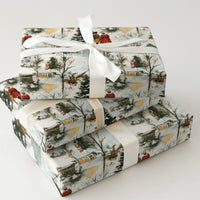 Reindeer Cabin Winter Gift Wrap, Vintage Snowy Village Christmas Wrapping Paper, Watercolor Town Holiday Wrapping Paper, Retro Gift Wrap