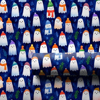 Spooky Christmas Gift Wrap, Adorable Winter Ghost Wrapping Paper, Comfy Beanie Ghost Holiday Wrapping Paper, Whimsical Xmas Gift Wrap Roll
