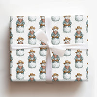 Western Christmas Gift Wrap, Cowboy Snowman Wrapping Paper, Watercolor Winter Cowboy Holiday Wrapping Paper, Rustic Holiday Gift Wrap Roll