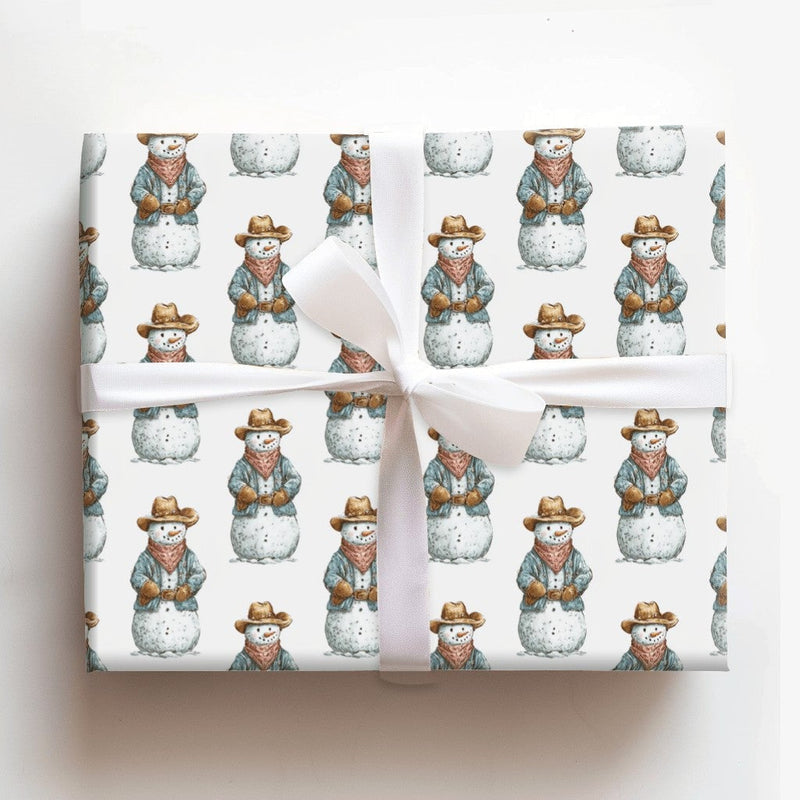 Western Christmas Gift Wrap, Cowboy Snowman Wrapping Paper, Watercolor Winter Cowboy Holiday Wrapping Paper, Rustic Holiday Gift Wrap Roll