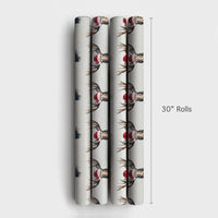 Watercolor Santa Moose Gift Wrap, Moose Christmas Wrapping Paper, Rustic Holiday Wrapping Paper Roll, Winter Wildlife Wrapping Paper