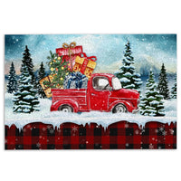 Buffalo Plaid Tartan Welcome Mat, Christmas Red Truck Doormat, Winter Christmas Entryway Mat, Farmhouse Christmas Floor Mat, Holiday Present