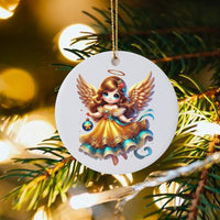 Whimsical Holiday Tree Ornament, Adorable Angel Christmas Ornament, Glossy Ceramic Angel Keepsake Ornament, Winter Decor, Angel Collector Present