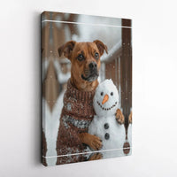 Winter Wonderland Dog Canvas Wall Art, Dog Hugging Snowman Canvas Print, Comfy Holiday Pet Wall Canvas, Adorable Christmas Decor, Dog Lover Present