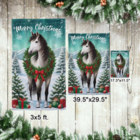 Winter Wreath Equestrian Yard Flag, Horse Merry Christmas Garden Flag, Double Sided Christmas Flag, Farmhouse Holiday Lawn Decor Present